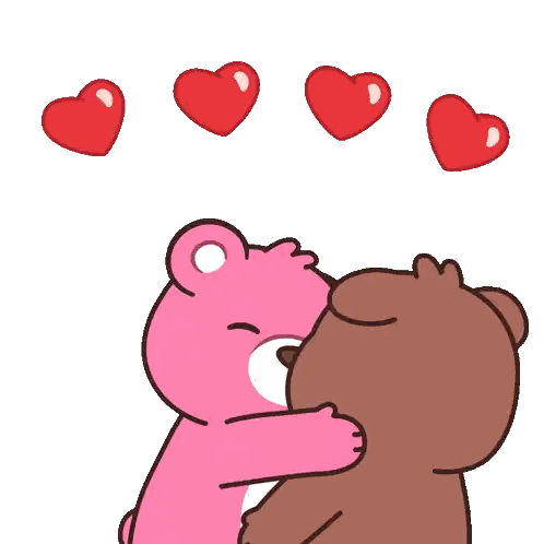 Pink And Brown Teddy Bears Hugging Hearts Sticker