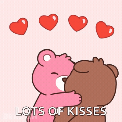 Pink And Brown Teddy Bears Hugging With Hearts And Lots Of Kis GIF