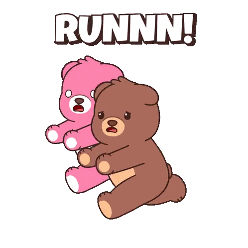 Pink And Brown Teddy Bears Running Sticker