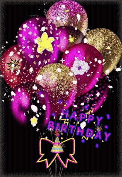 Pink And Gold Happy Birthday Balloons GIF