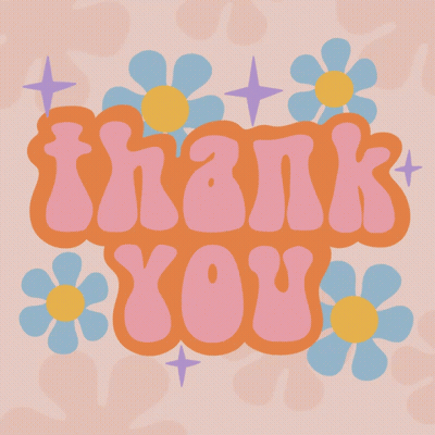 Pink And Orange Thank You Card With Flowers And Stars GIF