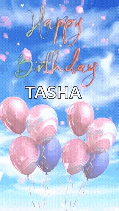 Pink and Purple Balloons Flying With Happy Birthday Tasha