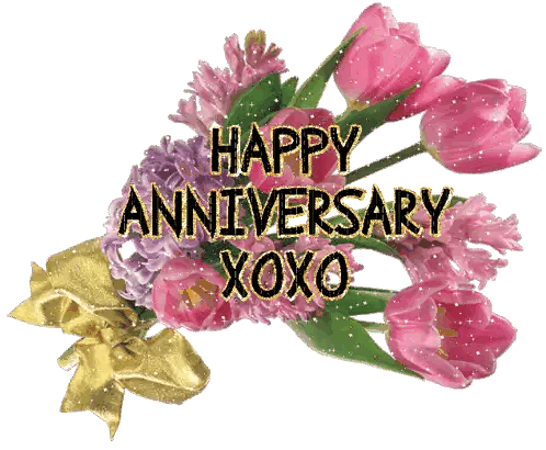 Pink And Purple Flower Bouquet Happy Anniversary Sticker