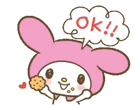 Pink And White Bunny Saying OK Sticker