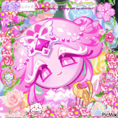 Pink And White Cartoon Character With Purple Jewel On Forehead GIF
