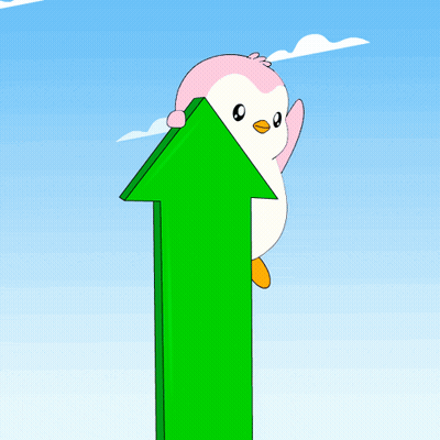 Pink And White Penguin Holding Green Arrow Up GIF