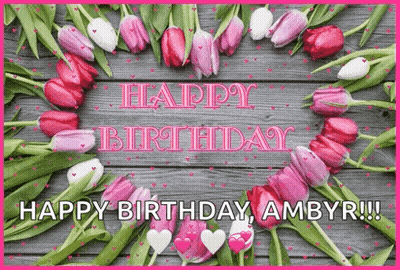 Pink And White Tulips On Wooden Birthday Card GIF