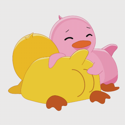 Pink And Yellow Cartoon Duck With Heart GIF