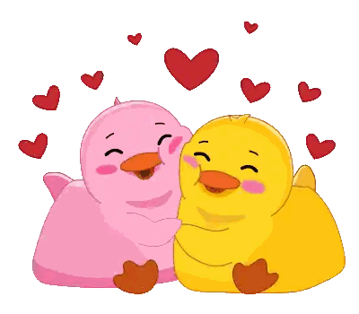Pink And Yellow Ducks Hugging Sticker