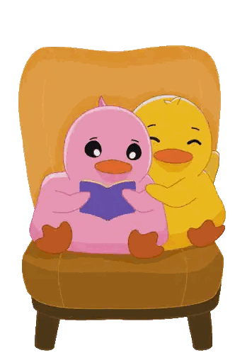 Pink And Yellow Ducks Reading Book Sticker