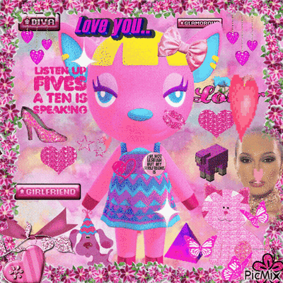 Pink Animal Crossing Character Says Love You Listen Up Fives A Ten Is Speaking And Girlfriend GIF