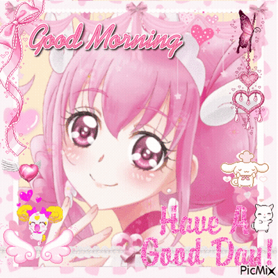 Pink Anime Girl Saying Good Morning Have A Good Day GIF