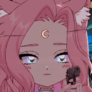 Pink Anime Girl With Crescent Moon Holding Gun GIF