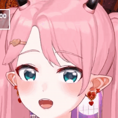 Pink Anime Girl With Horns And Earrings GIF