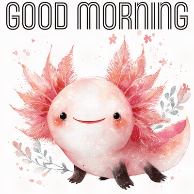 Pink Axolotl With Flowers Good Morning GIF