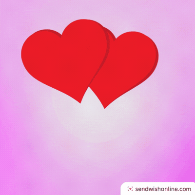 Pink Background With Two Red Hearts And Word Love GIF