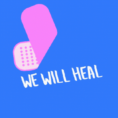 Pink Bandage With Play Button Saying We Will Heal GIF