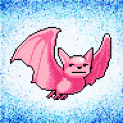 Pink Bat Smiling Blowing Bubble Pixel Art GIF