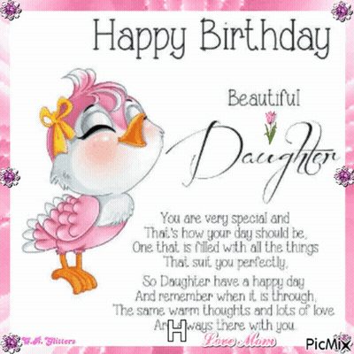 Pink Bird Birthday Card For Daughter GIF