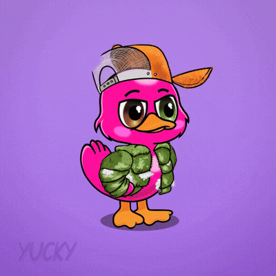 Pink Bird In Hat And Jacket GIF