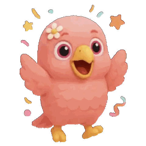 Pink Bird With Yellow Beak And Flower Sticker