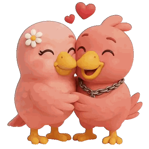 Pink Birds Kissing With Hearts Sticker