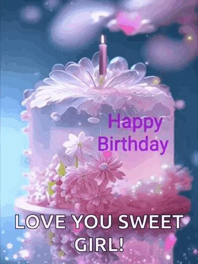 Pink Birthday Cake Saying Love You Sweet Girl GIF