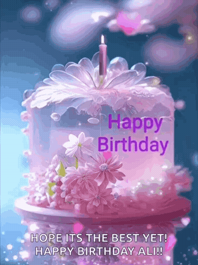 Pink Birthday Cake With Flowers Happy Birthday Ali GIF