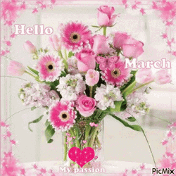 Pink Bouquet Hello March GIF