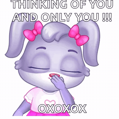 Pink Bow Bunny Says Thinking Of You Xoxox GIF