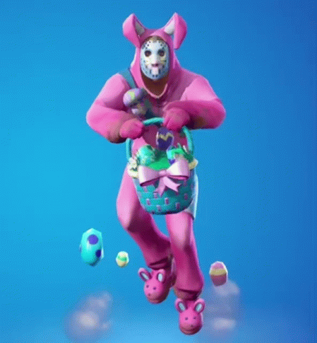 Pink Bunny Holding Basket Of Easter Eggs GIF