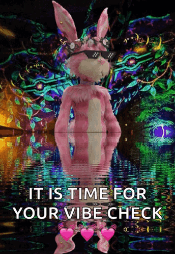 Pink Bunny In Sunglasses And Flower Crown Saying Time For Your Vibe Check GIF
