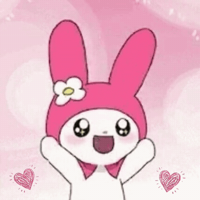 Pink Bunny With Flower And Hearts GIF