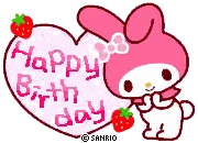 Pink Bunny With Strawberries Happy Birthday Sticker
