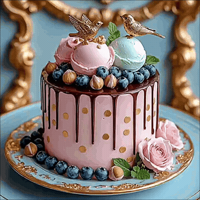 Pink Cake With Birds GIF