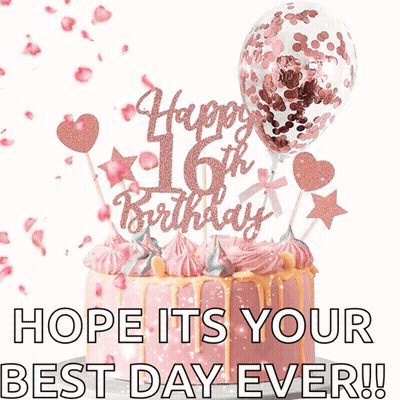 Pink Cake With Happy 16Th Birthday Topper GIF