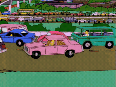 Pink Car And Blue Car Cartoon Scene GIF