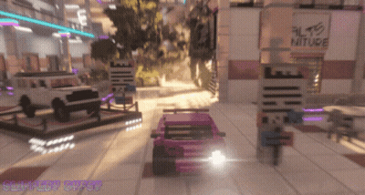 Pink Car Driving Past Nitude Sign GIF