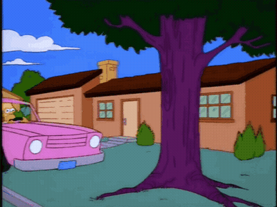 Pink Car Parked In Front Of Cartoon House GIF
