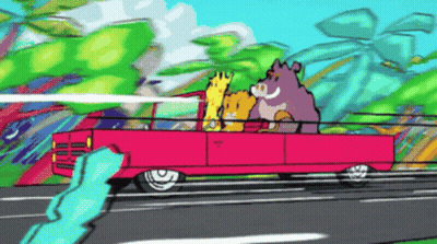 Pink Car With Animals In Back GIF