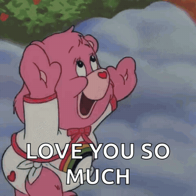 Pink Care Bear Thumbs Up Saying Love You So Much GIF