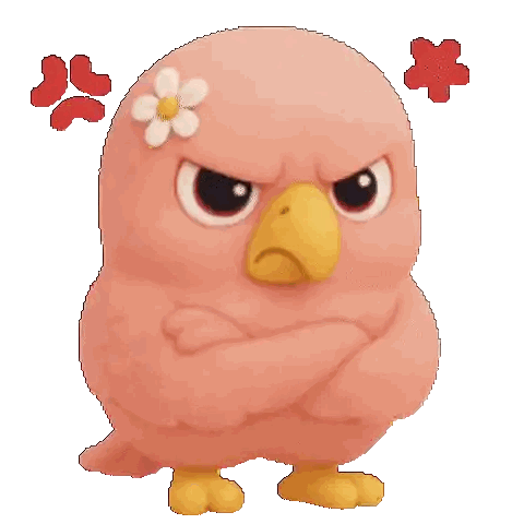 Pink Cartoon Bird With Flower Angry Sticker