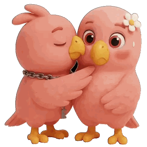 Pink Cartoon Birds Hugging Sticker