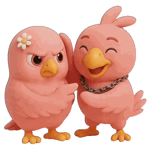 Pink Cartoon Birds Hugging Sticker