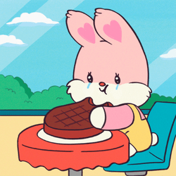Pink Cartoon Bunny Enjoying Steak GIF
