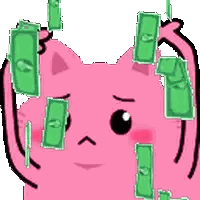 Pink Cartoon Cat Surrounded By Dollar Bills Sticker