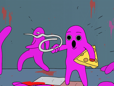 Pink Cartoon Character Holding Pizza GIF