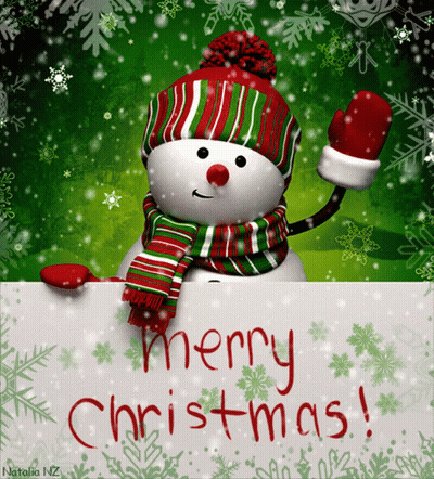 Pink Cartoon Character In Santa Hat Holding Bells Saying Merry Christmas GIF