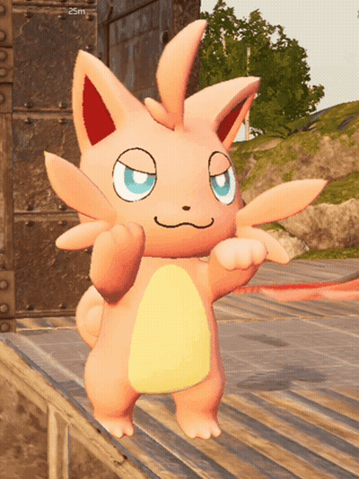 Pink Cartoon Character On Wooden Platform With 25M Sign GIF
