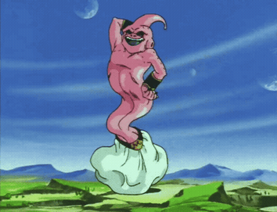 Pink Cartoon Character Standing On Cloud In Field GIF